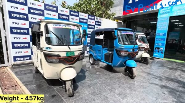 TVS KING EV MAX Electric Auto Rickshaw motor power battery power top speed range and multiple selective color options with price and latest launching update 2025 2026 :-